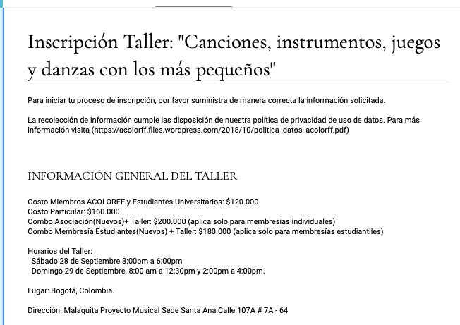 Inscripción Taller Pilar Posada&nbsp;Bogotá